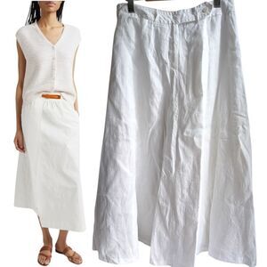 Grace Elements White  💯 Linen Midi A Line Skirt Size M Us6